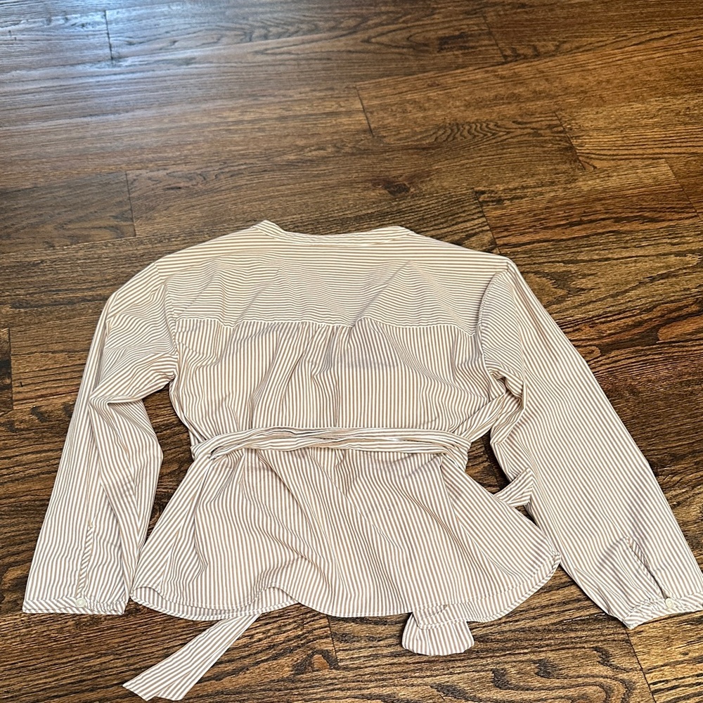 J. Crew Tan and White Wrap Blouse - Picture 4 of 4